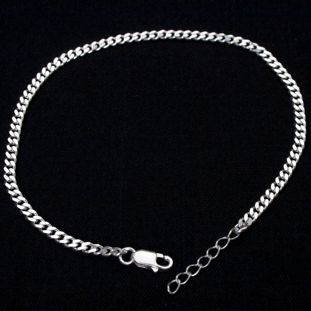 Real 925 Stamped Sterling Silver, 3mm Curb Bracelet With Extender, Not Plated